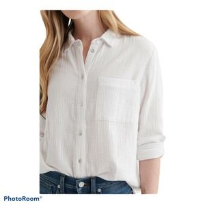 LUCKY BRAND Women's XS One Pocket White Button Up Shirt Relaxed Fit Retail 89.00